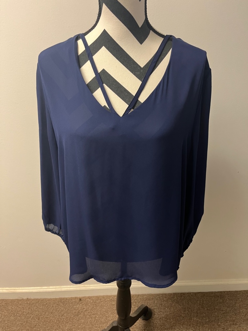 fun 2 fun Deep Navy V-Neck Strappy Chiffon Blouse